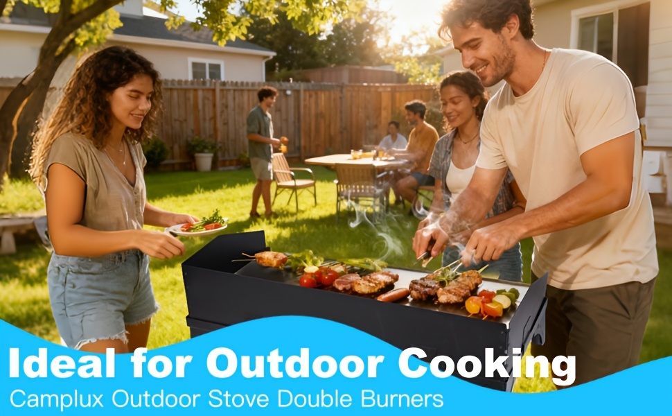 Cast Iron Outdoor Gas Stove | Portable Propane Cooktop with Blue Flame Control, Removable Legs, Temperature Control Knobs, Wind Panel, Hose, Regulator & Storage Carry Case