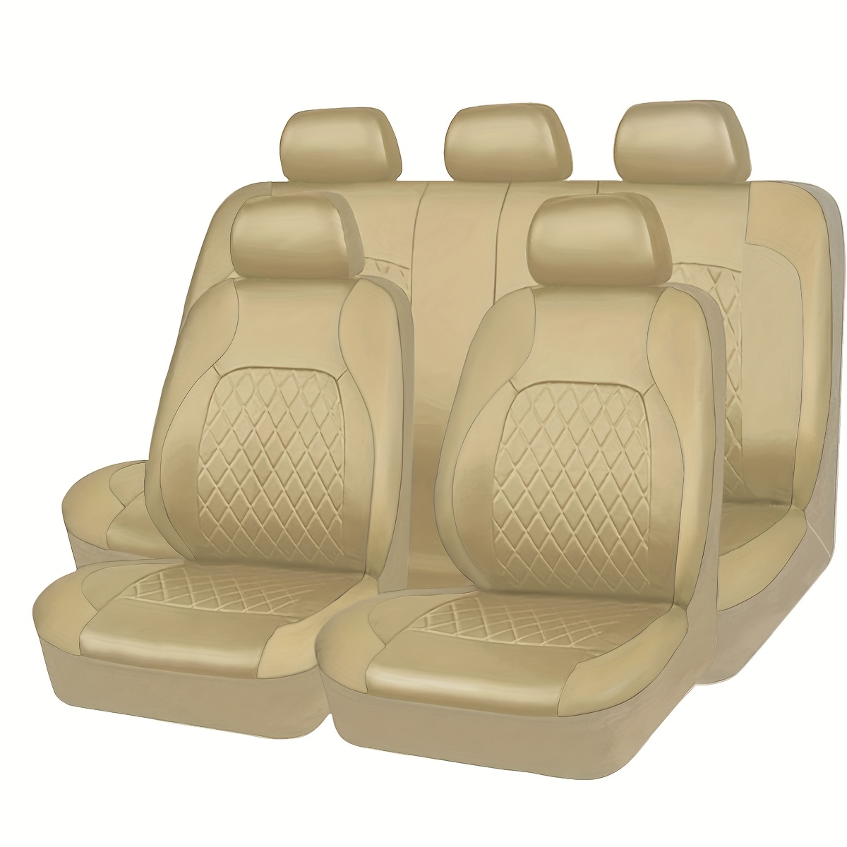 TEMU Fundas de Asientos de Coche de Piel PU Acolchadas de Lujo, Juego Completo para 5 Asientos
