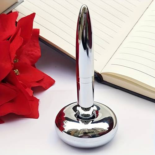 2pcs 2pcs set mens magnetic levitation round ballpoint pen set ergonomic metal desktop toy plastic holder with cover oval medium tip rod structure suitable for office supplies and gifts