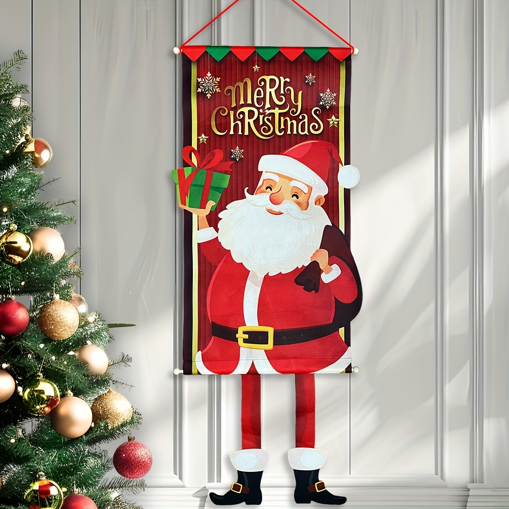 Image of 1pc Holiday Christmas Hanging Flag - Adorable Santa Claus Design, Perfect For Indoor/outdoor Door Frames, Gardens, Living Rooms, Walls, Doorways, And More Festive Decorations