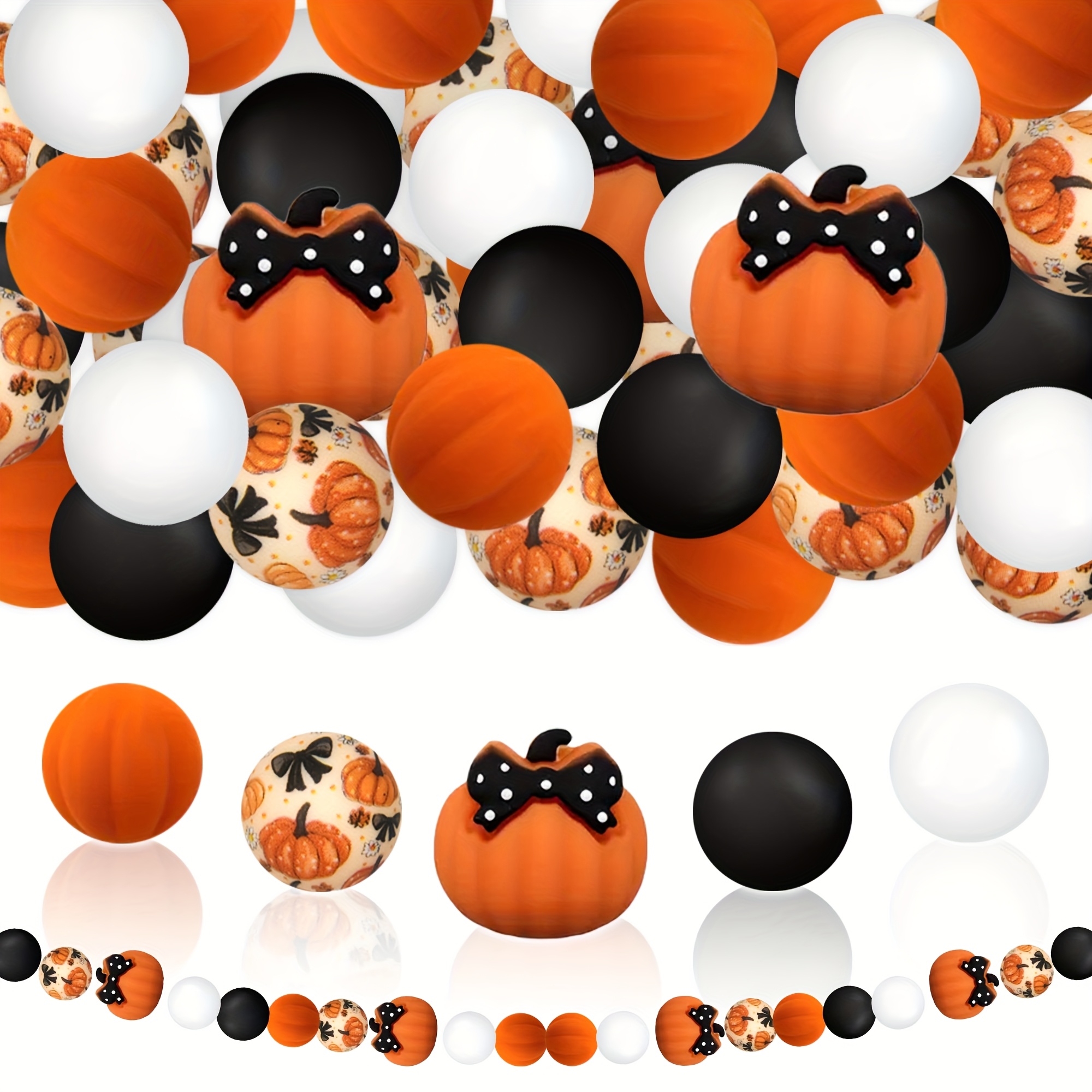 TEMU A Set Of 25 Orange Silicone Beads Shaped Like Pumpkins, Featuring Circular Prints, Perfect For Crafting Jewelry Like Earrings, Necklaces, Bag