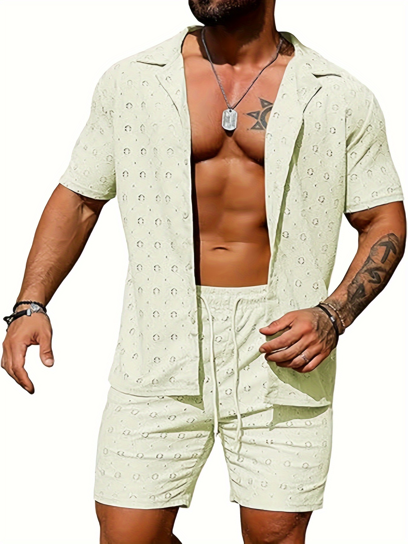 Tropical Print Men's Wear Men's Summer 2-Piece Sets - Short Sleeve T-Shirt & Shorts Outfits With Tropical Print Mens Shorts Sets 2 Piece Outfits