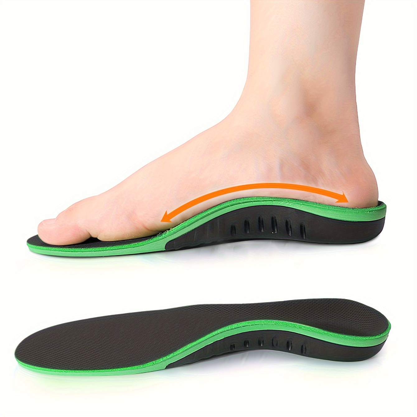 

1 Pair Gcycheng Insoles - Sweat-absorbent Eva Foam, Lightweight & Customizable Size For Sports & Flat Shoes, Black With Green Accents, Shoe Insoles