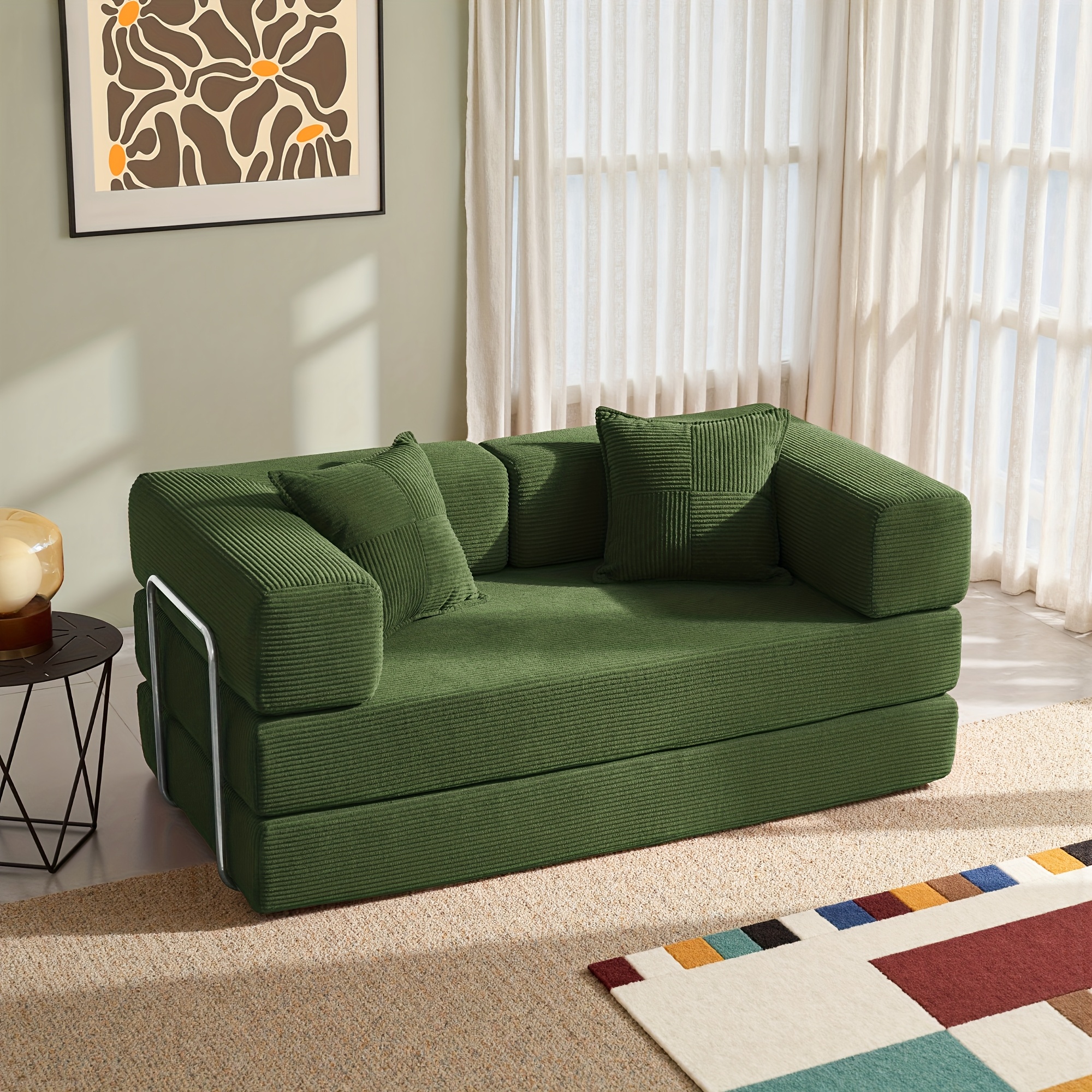 TEMU Canapé-lit convertible 62.9'', canapés de couchage os pour , canapé-lit nuage pliable, canapé sectionnel en velours côtelé , canapé-lit de salon