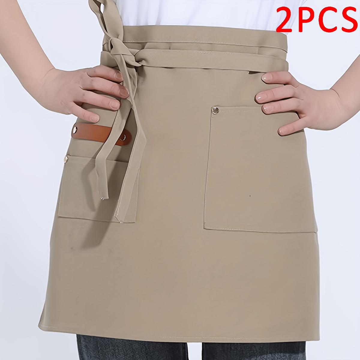 TEMU Customizable Image 2pcs Kitchen Canvas Apron, Women's Restaurant Waitress Apron, Extended Waist Belt Reinforced , Half Apron