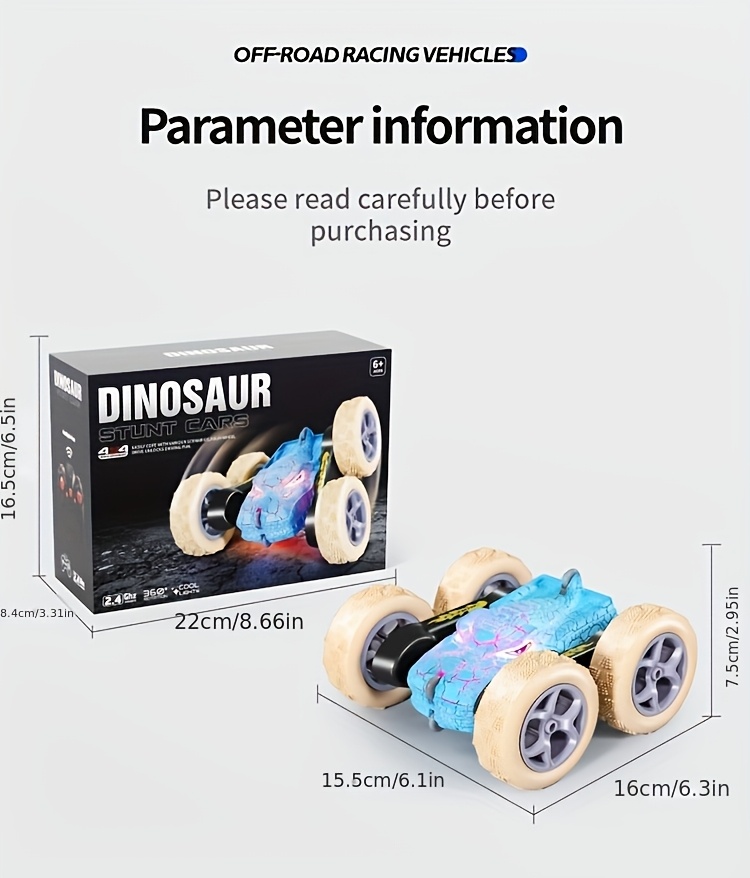 Remote Control Dinosaur Stunt Car, 2.4GHz Remote Control, 360° Flip Drift Monster Truck, All-terrain Four-wheel Drive, Rechargeable Battery, Cool LED Lights, Suitable For Children 6 Years And Above