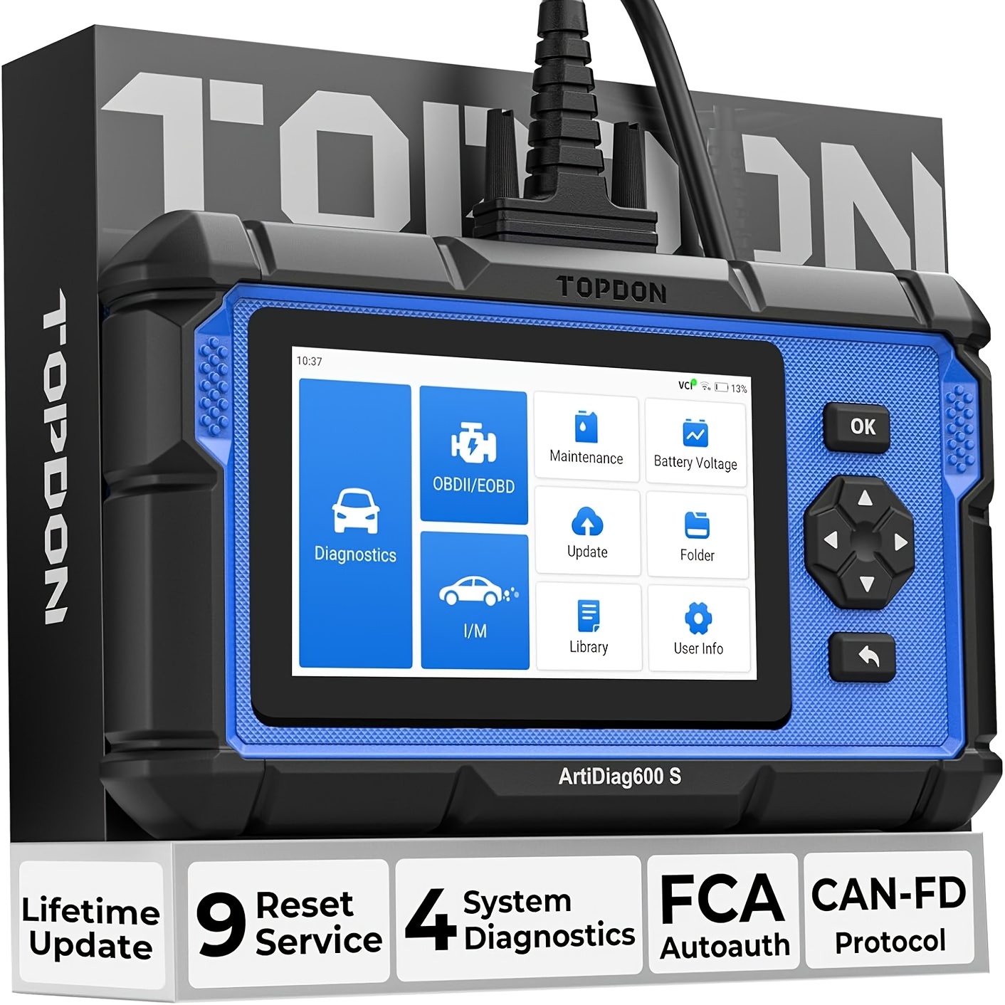 Image of Scanner Topdon Ad600s Scan Tool, Code Reader, Diagnostics Scanner For Abs/srs/at/engine, 9 Reset Services, Oil/brake/bms/sas/dpf/tpms/ets Reset/abs Bleeding/injector Coding, Free Upgrade