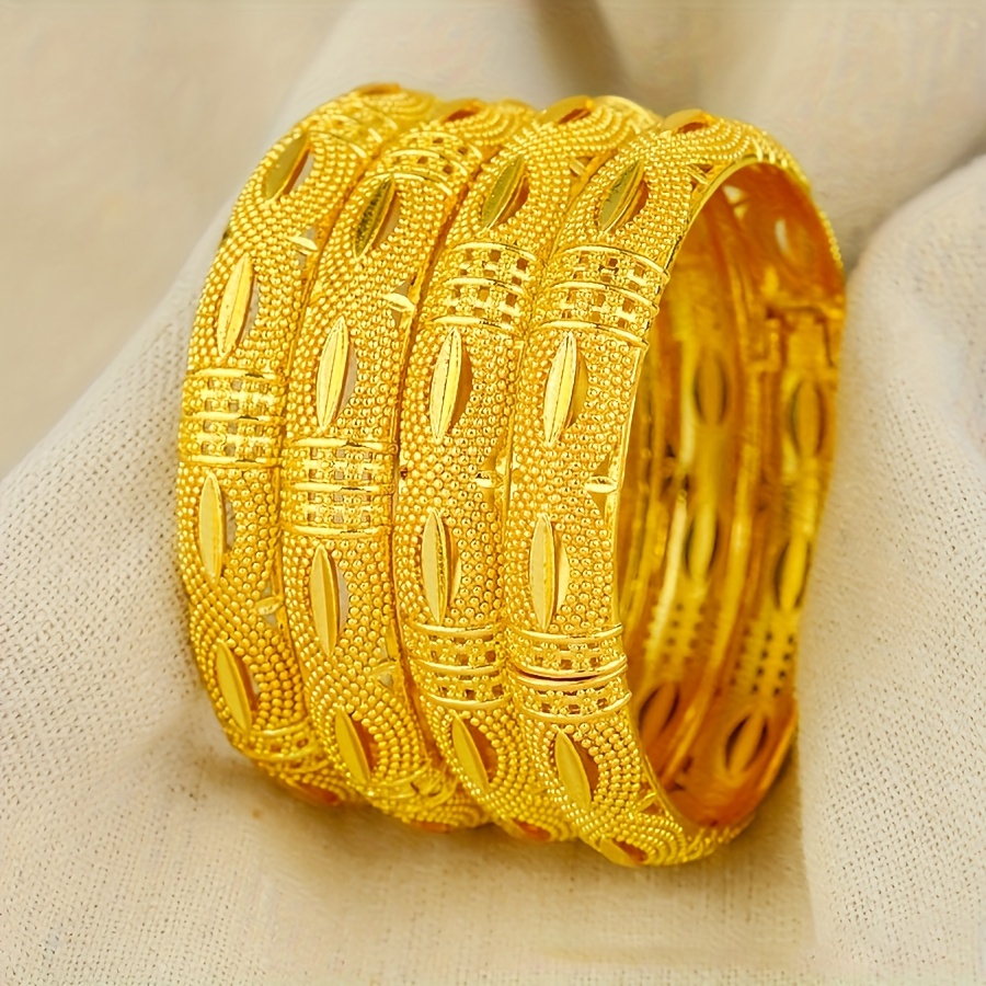 

4pcs 24k Set, Arabian Copper Bangles, , For Women, For Weddings, Parties, And - , All