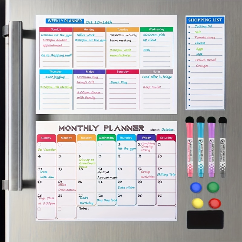

White Board Calendar Dry Erase - Monthly Calendar Whiteboard For Fridge, Weekly Magnetic Calendar For Refrigerator, Grocery To-do List Magnet Pad For Family Planner Kitchen Schedule Board