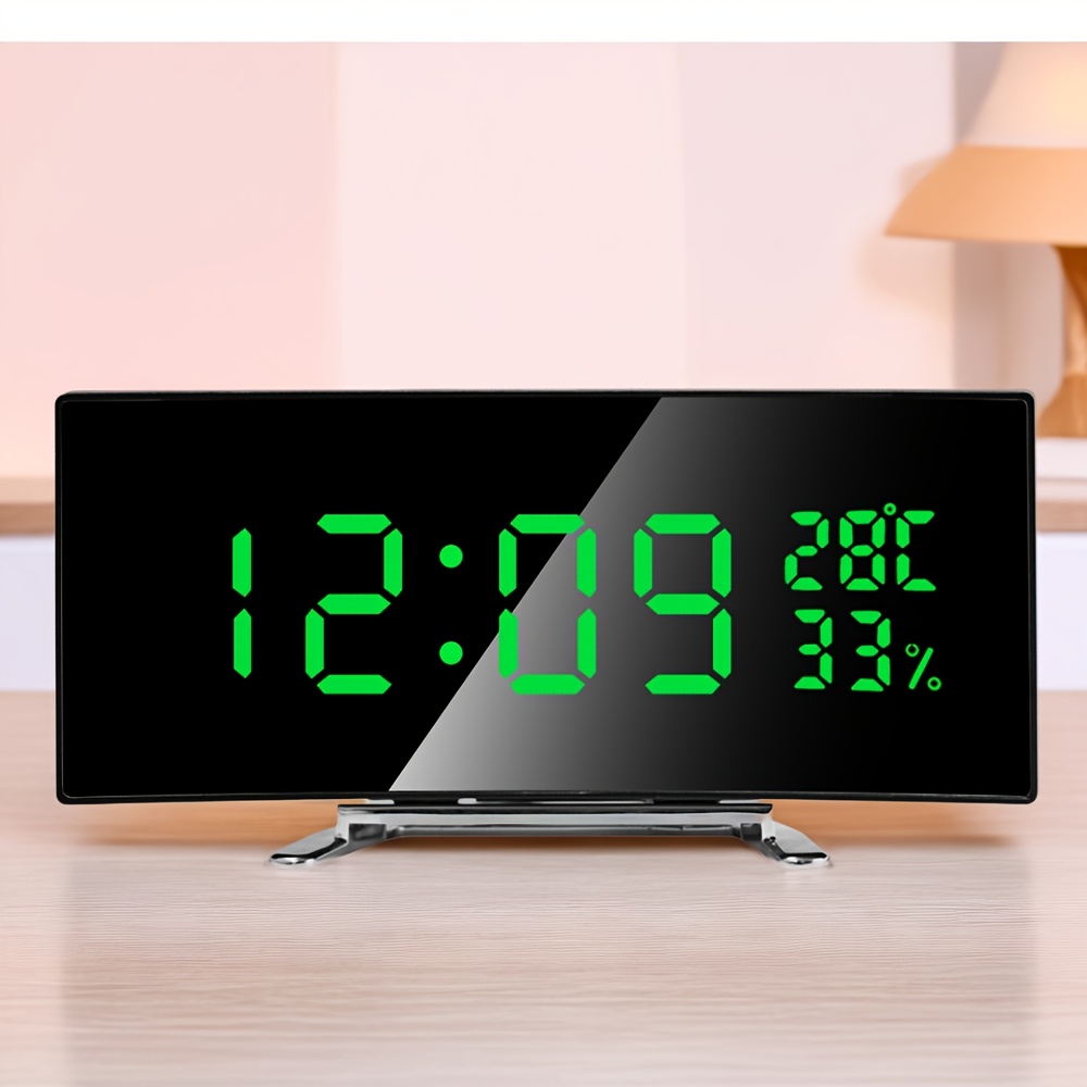 TEMU 1pc 6.6-inch Multifunctional Led Alarm Clock With Curved Large Screen Display Electronic Desk Clock - The Alarm Clock Can Display Time,