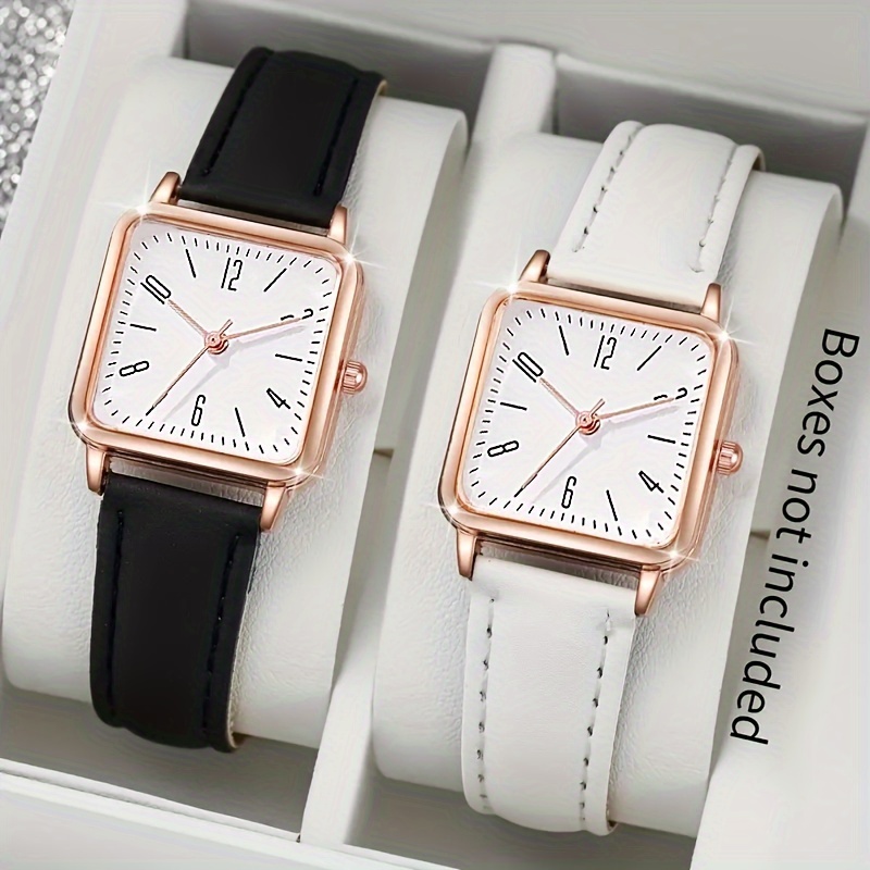 

Black Square Quartz Watches Pu Leather Strap Alloy Pointer Alloy Dial Perfect Gift For Women Men