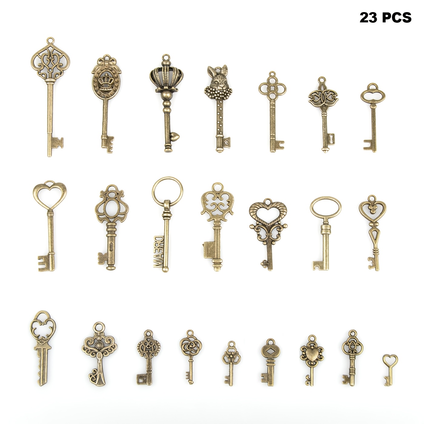 Vintage Skeleton Key In Antique Bronze Style - Set Of 23pcs