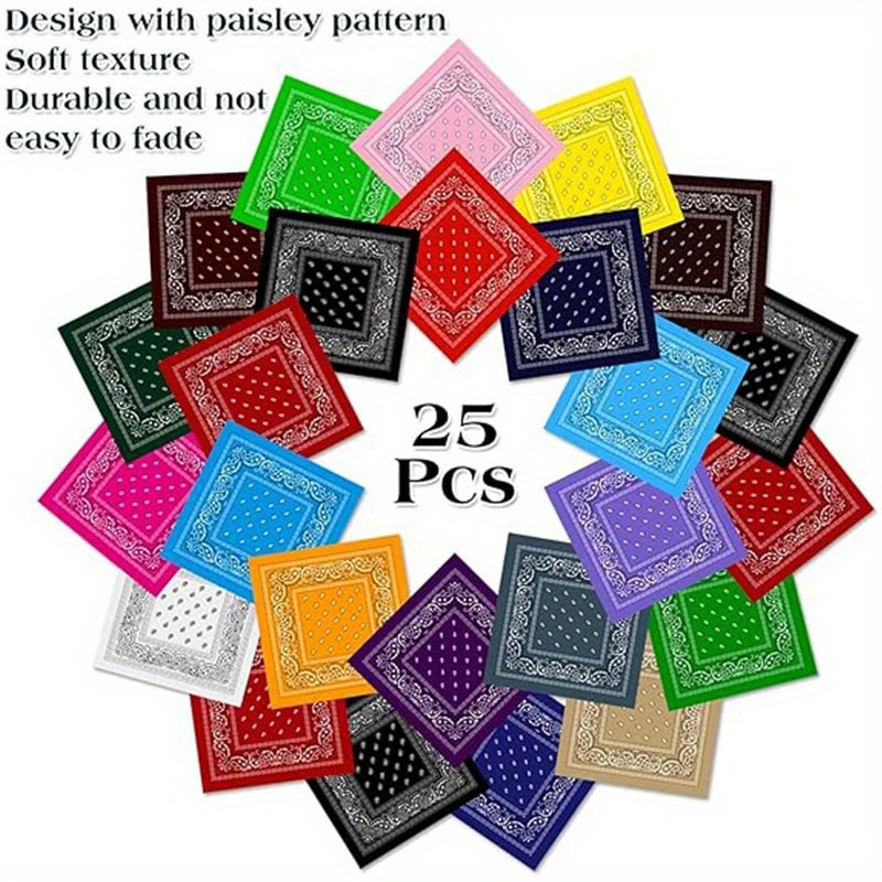 Image of 25pcs Set For Men And Women, Paisley Print Bandana Headscarf For Outdoor Sports, Colors, Assorted Colors