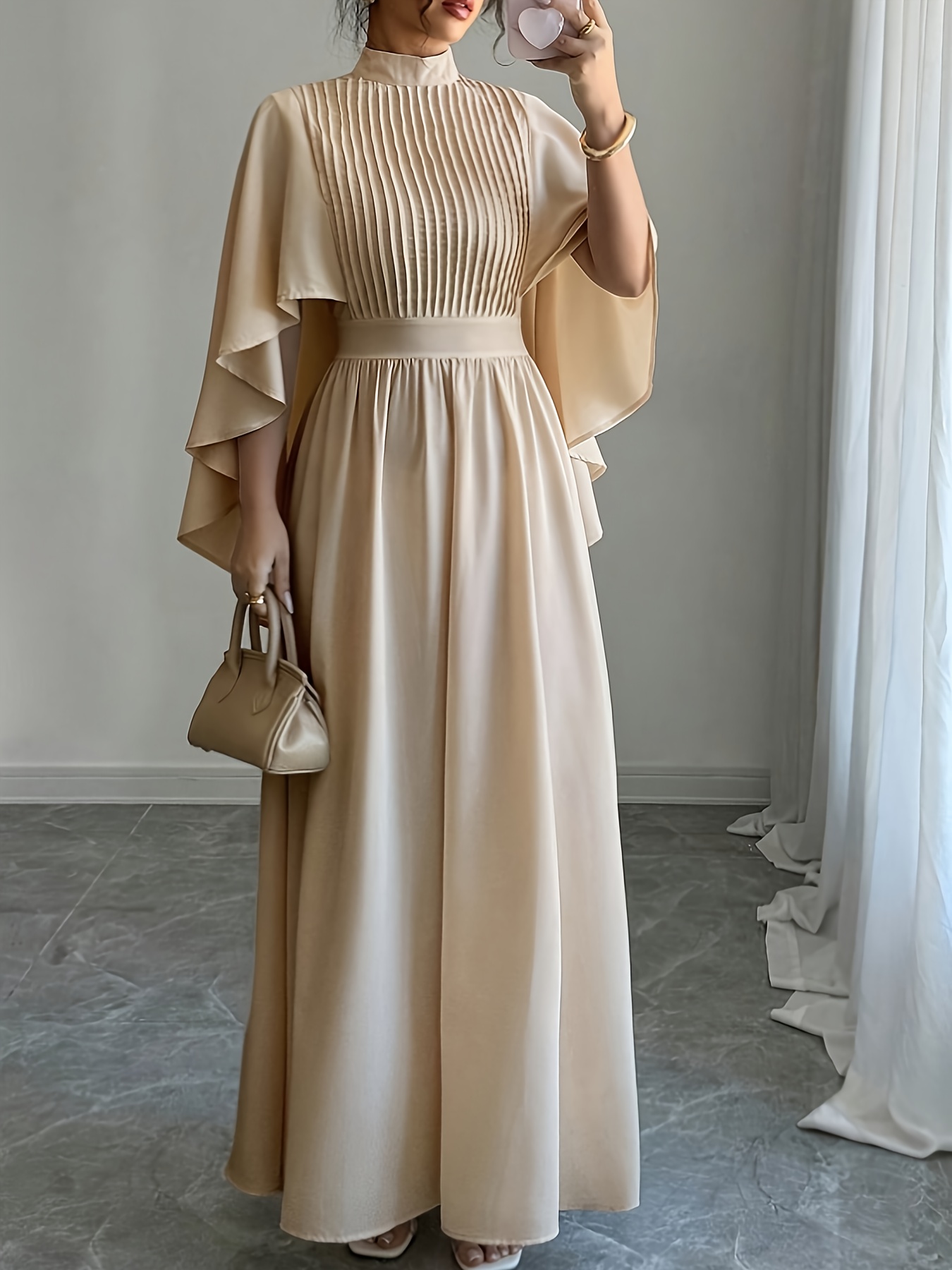 plus size womens elegant beige maxi dress flowy formal casual long gown with   fit non stretch fabric for weddings parties everyday   elegant evening dresses wedding guest attire   statement   shoulders apricot 0