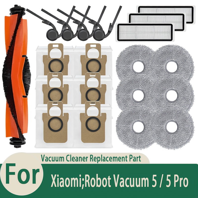 TEMU 20pcs Additions For Xiaomi Robot Vacuum 5/ 5 Pro/ov21gl Robotic Vacuum Replacement Parts Full Kit Main Brush, Side Brushes, Filters, Dust Bags,