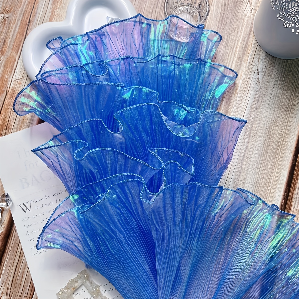 TEMU 1 Roll 3 Yards 12.5cm Wide Polyester Diy Edge Fabric With Iridescent Gradient & 3d Ruffles - Elegant Decorative Craft Material For Diy Projects,