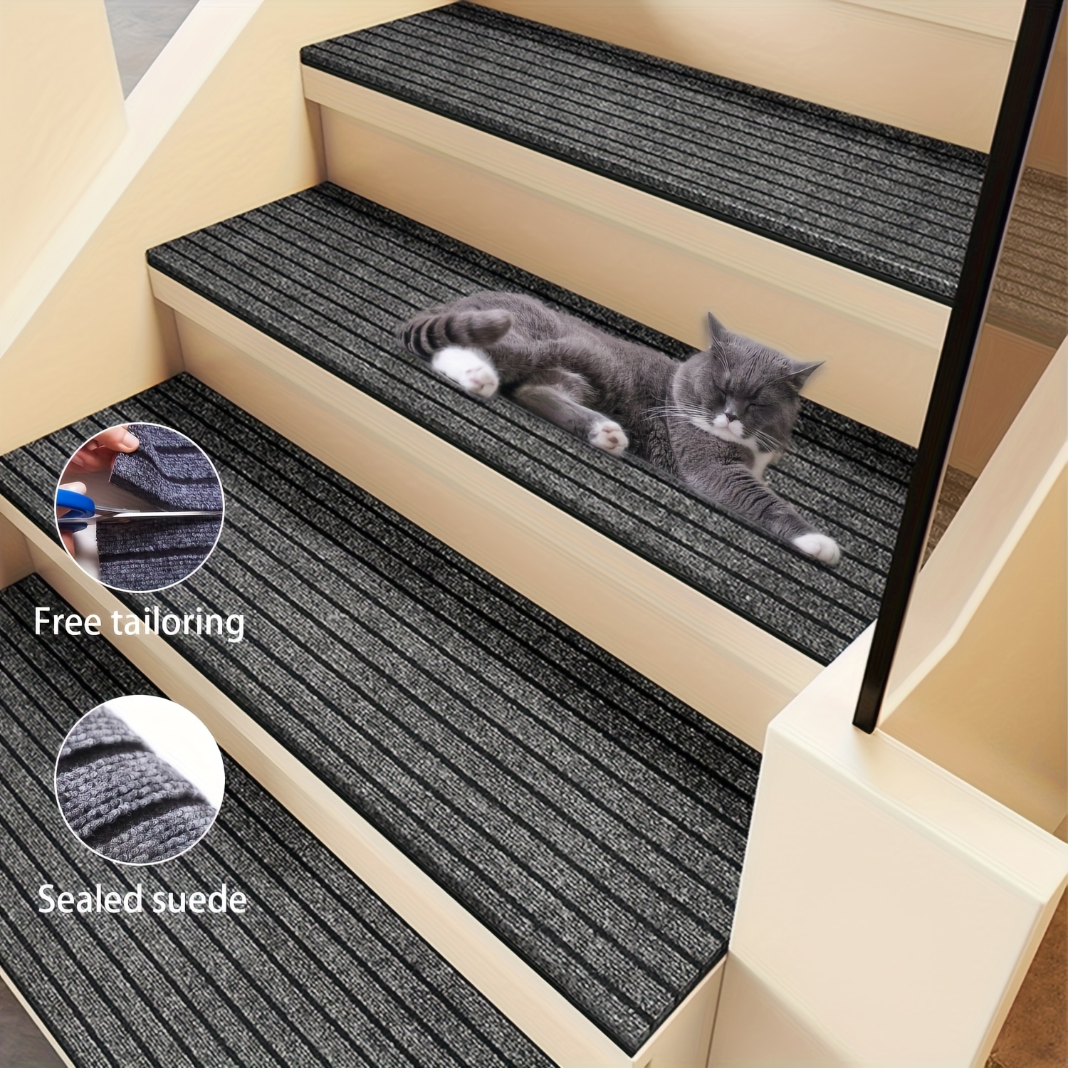 15pcs non slip striped stair treads textured surface for   grip durable     for standard stairs pet friendly safety stair pads for home office residential commercial use stair treads non slip stylish floor decor home staircase upgrade hightraction material safetyconscious buyers 0