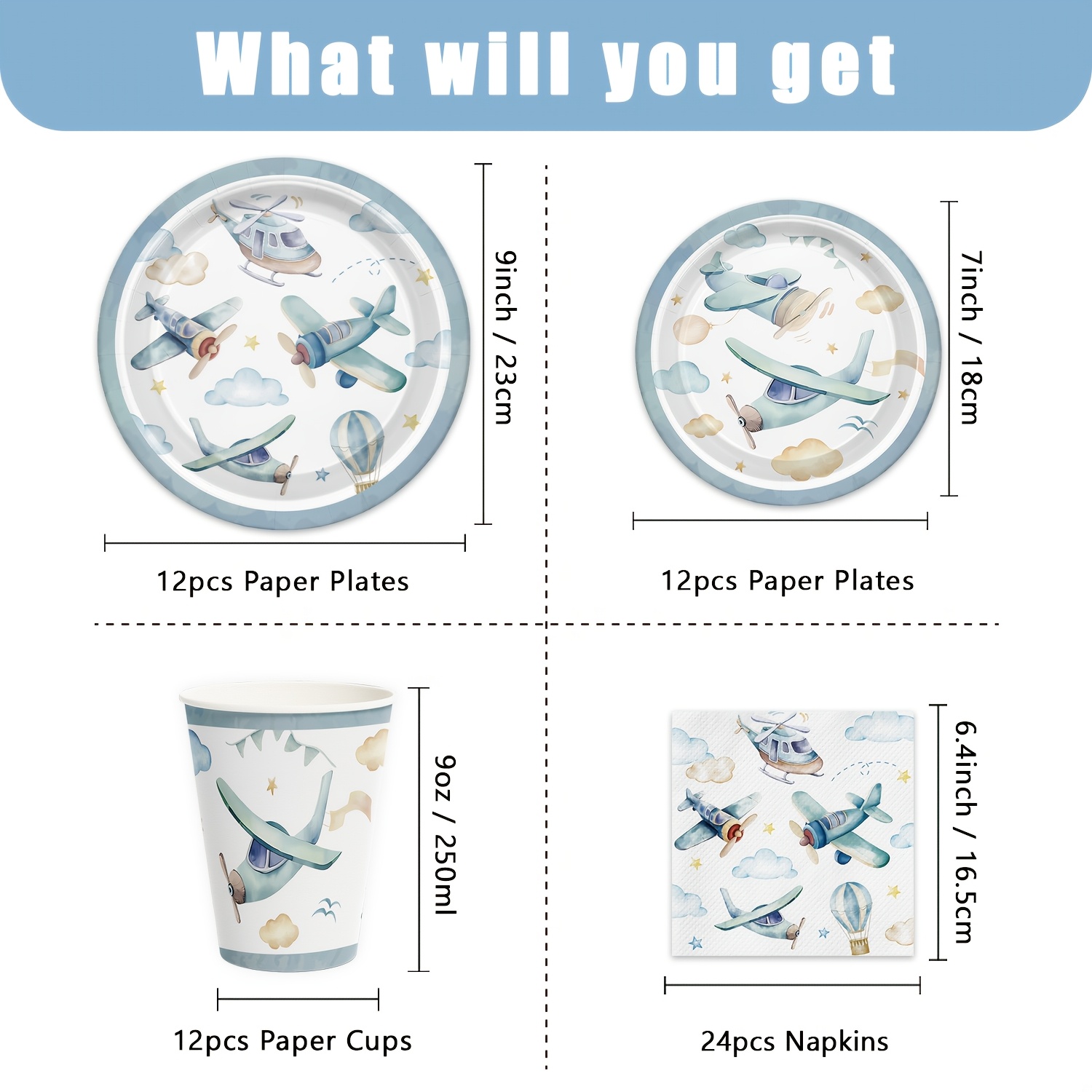 Image of 60pcs Airplane Birthday Party Decorations Airplane Shower Tableware Vintage Plane Plates Napkins Cups Disposable Aviation Theme Party Supplies For Shower Birthday Supplies I Perfect For Halloween