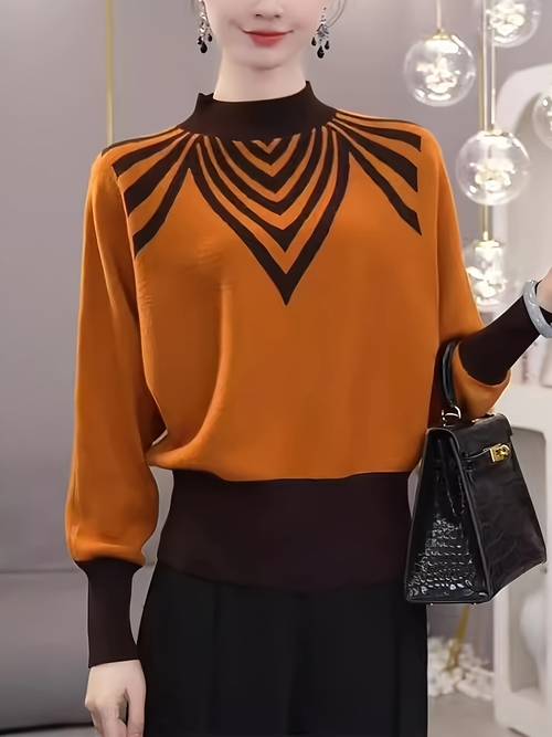 womens elegant batwing sleeve color block sweater autumn winter warm pullover with stand up collar loose fit machine washable black white beige cute sweater soft texture apparel
