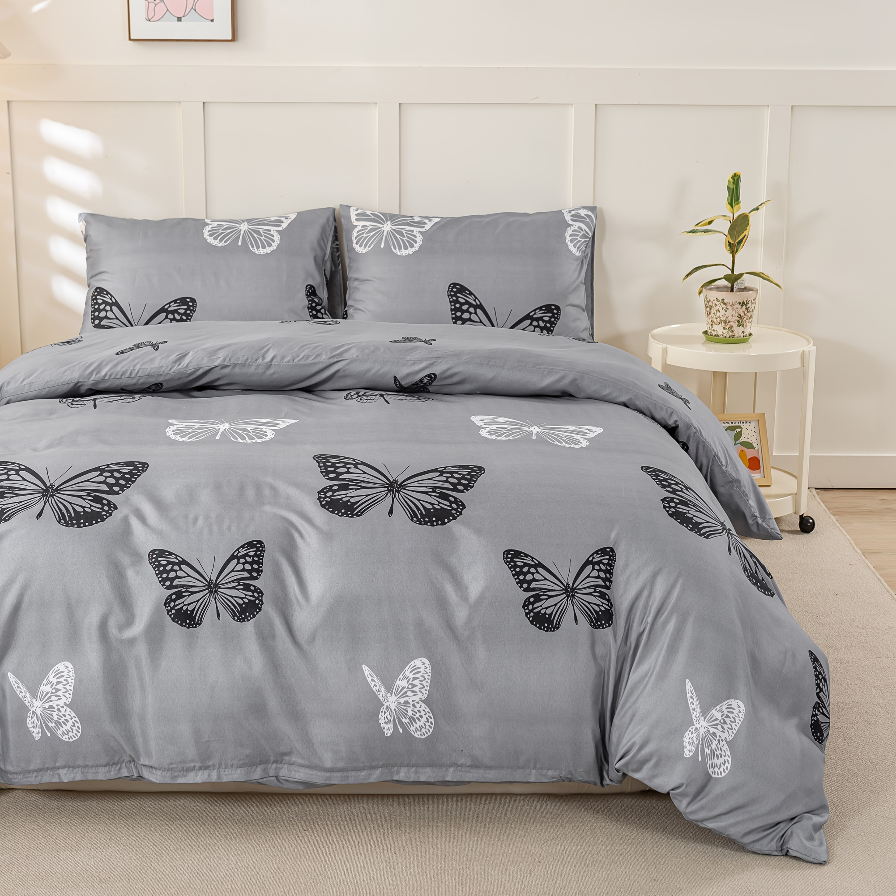 Image of 3pcs Advanced Gray Base Print Duvet Cover Home Bedding Three-piece Set Dormitory (pillow Core Not Included, Duvet Core Not Included)