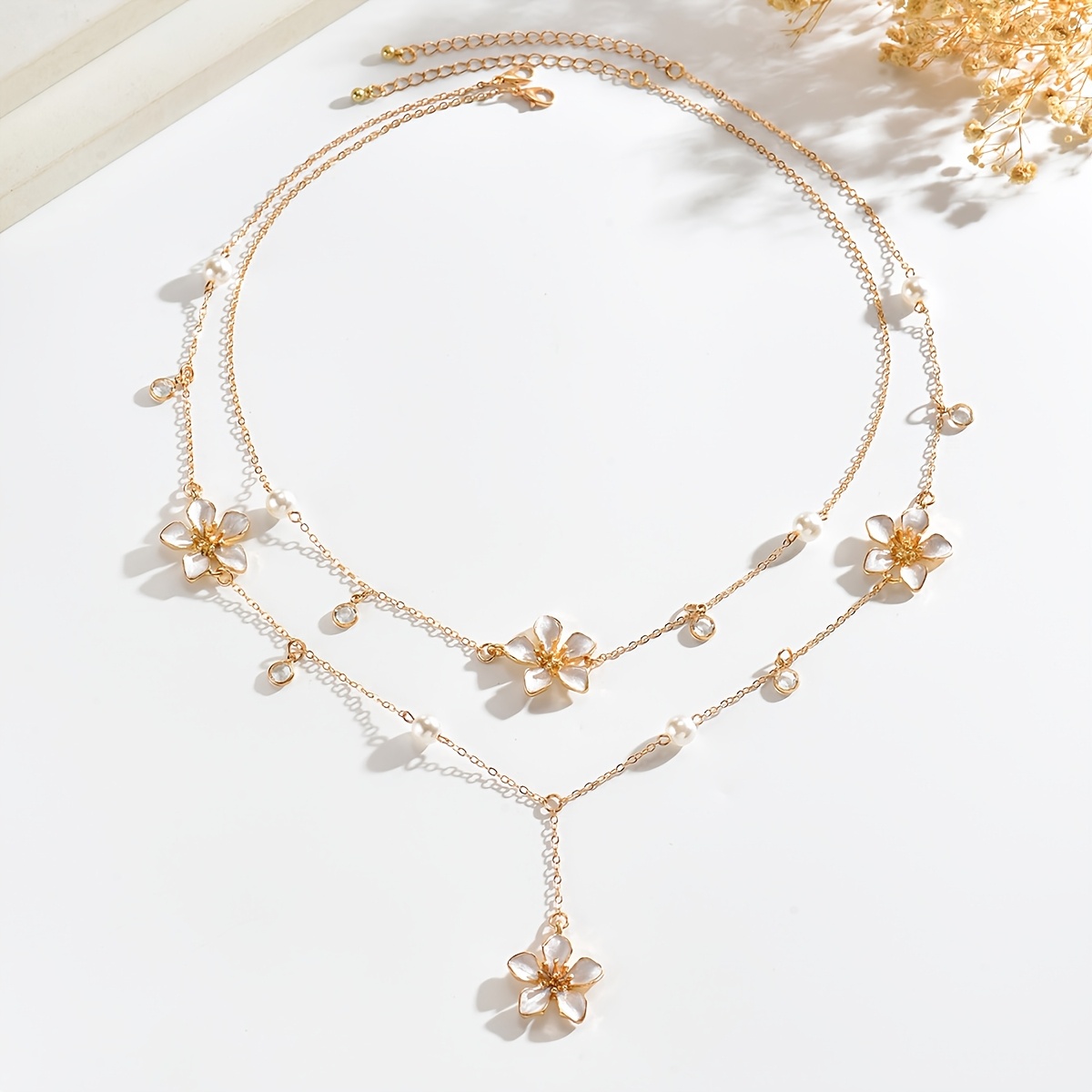 2pc Handmade Floral Pendant Y-shaped Necklace Set