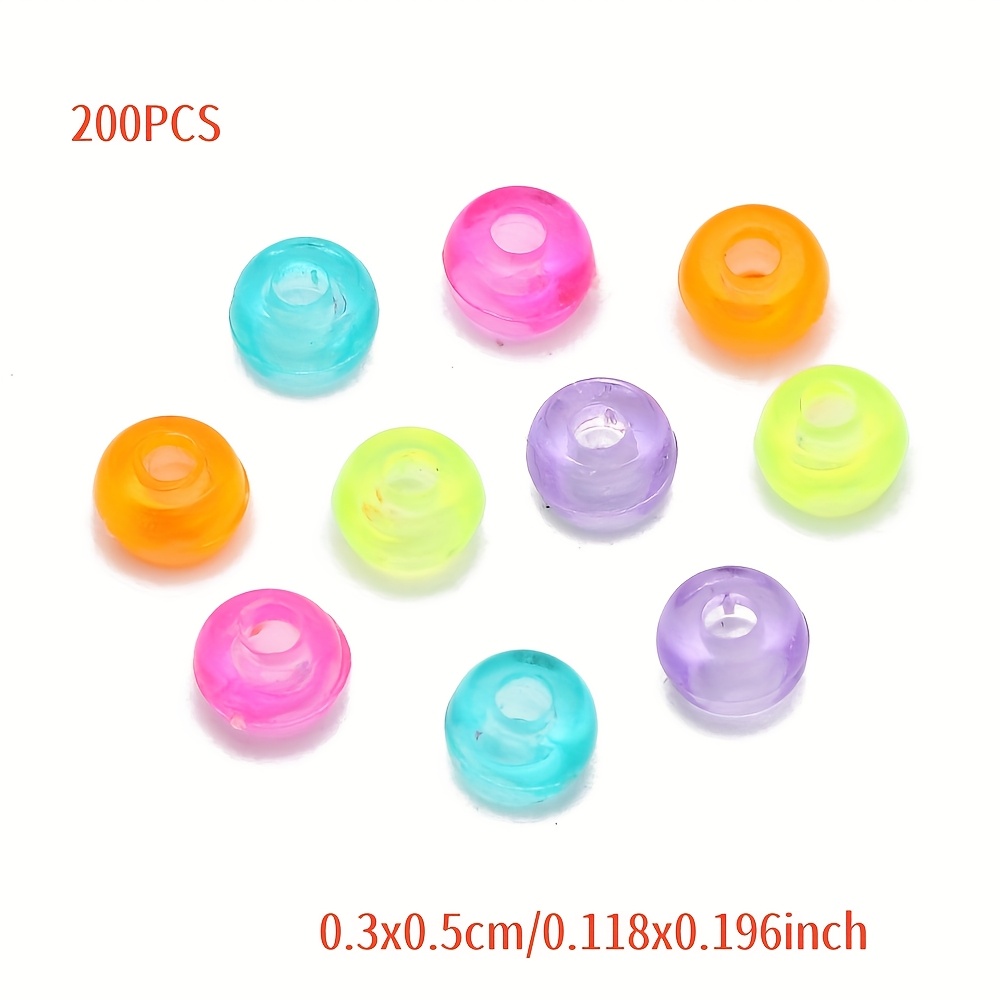 TEMU 200pcs (200 Beads) Transparent Vintage Pastel & Neon Acrylic Craft Beads - 3x5mm Small Spacer Beads With Transparent Center Hole For Jewelry