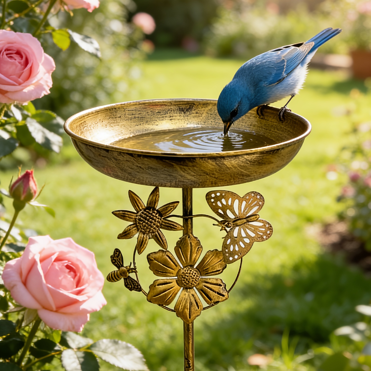 Image of 1pc Retro Garden Bird Bath With 5-claw Sturdy Base, Decorative Bird , Bird Food Tray, Suitable For Garden, Courtyard, Patio And Lawn, Backyard Decoration, Spring And Summer Decoration