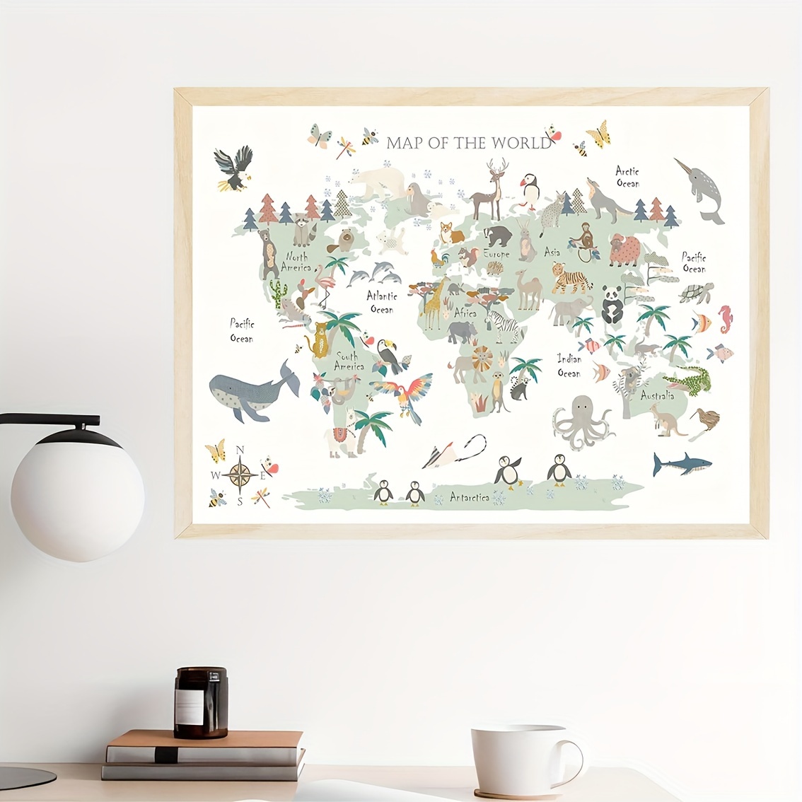

Children's Animal World Map Canvas Print - Educational Kids Playroom Wall Art, Frameless World Map For Nursery, Modern Canvas Painting Poster For Bedroom, Home, Office Decor - 11.8x15.7 Inches