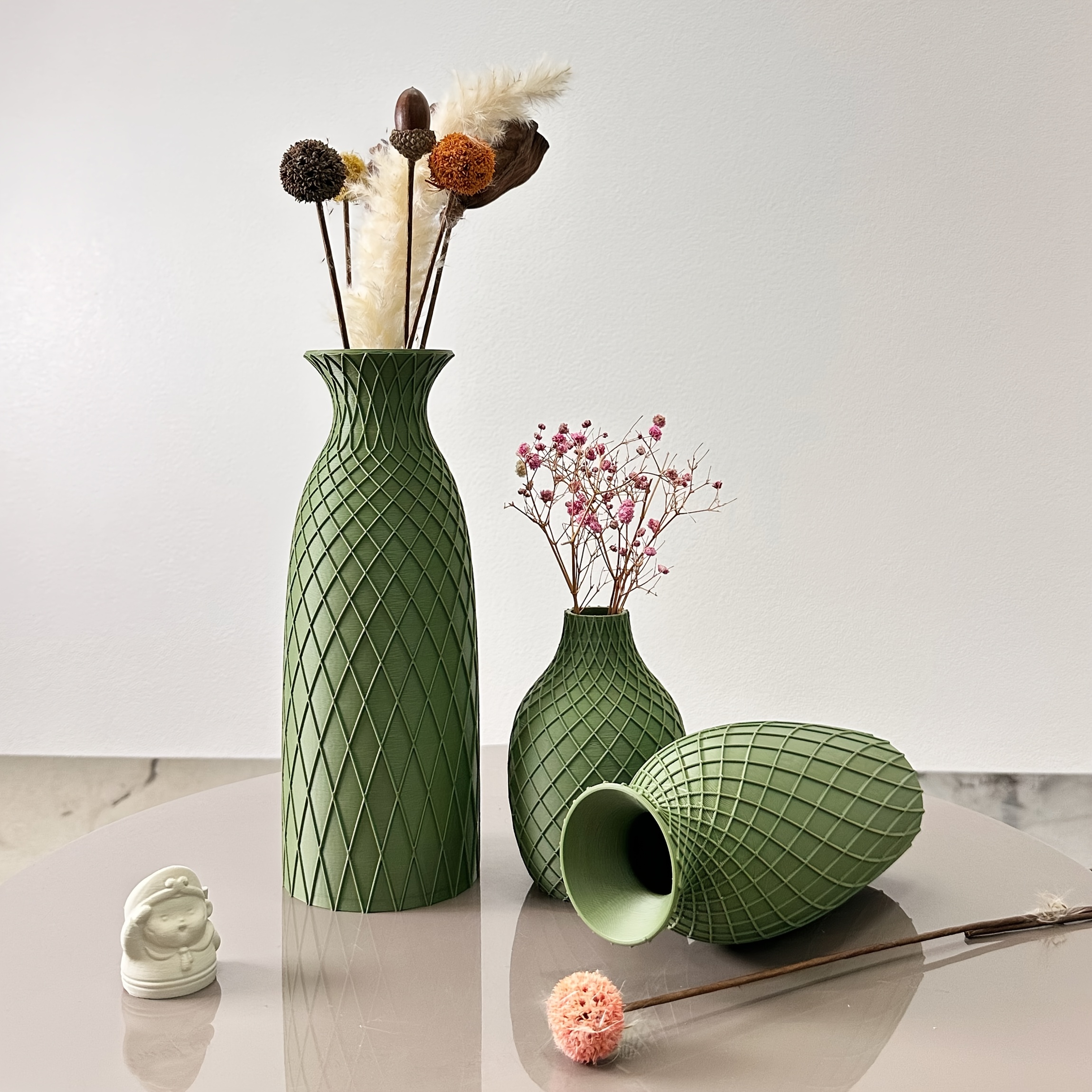 Image of 3pcs Spiderweb Texture Vase Set, Bohemian-style Vase Decor, Dried Flower Arrangement Vase, Suitable For Modern Home Decor Ornaments, Office Decor Ornament Vases, The Best Holiday Gift