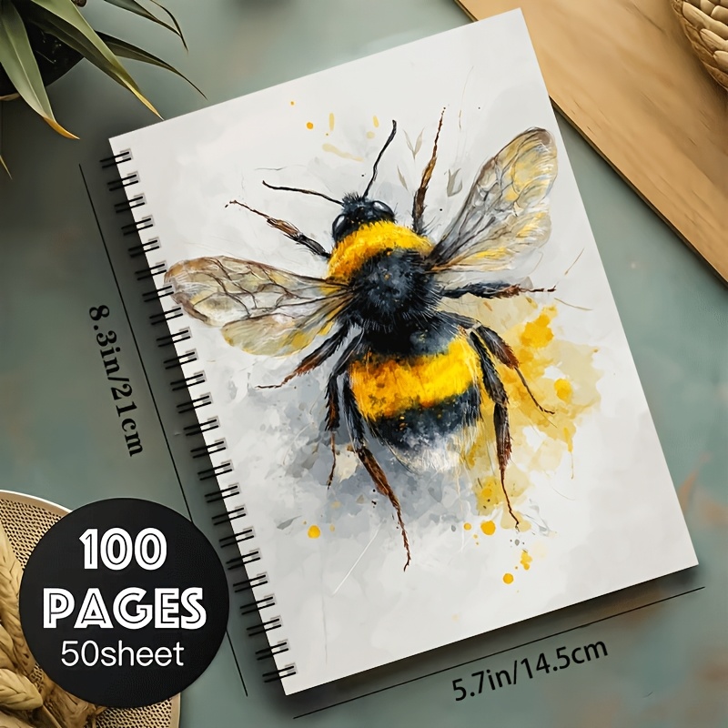 TEMU 1pc Watercolor Art A5 Spiral Notebook, Size 21×14.5cm, Black Spiral 24-hole Binding, 50 Sheets 100 Pages, Classroom Notes And Office Meeting