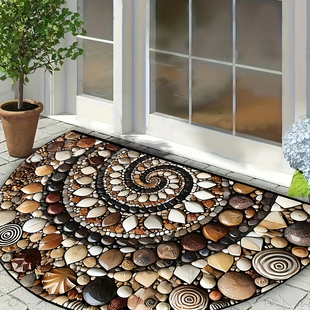 

Pebble & Floral - Non-slip, Easy Clean, Semi-round Door Mat For Indoor/outdoor Use - Entryway, Kitchen, Bathroom, Patio, Balcony Decor