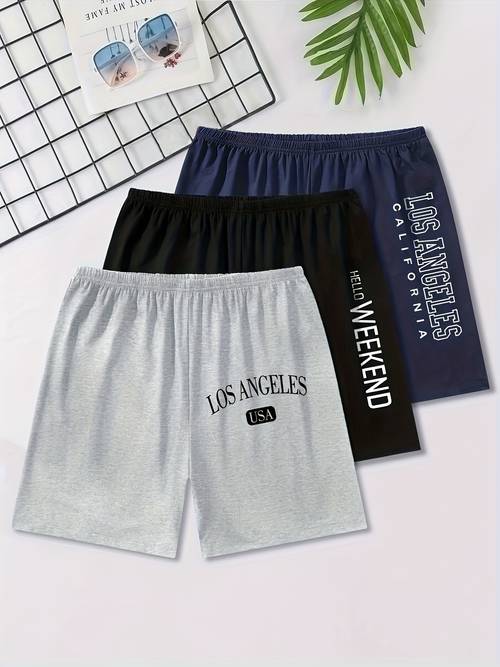 mens 3pcs printed pajama shorts set