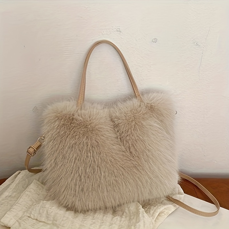 

Chic Fur Tote Bag With Magnetic Closure - & Stylish, Fall/winter | Adjustable Strap, Shoulder Or Crossbody Wear | Ivory