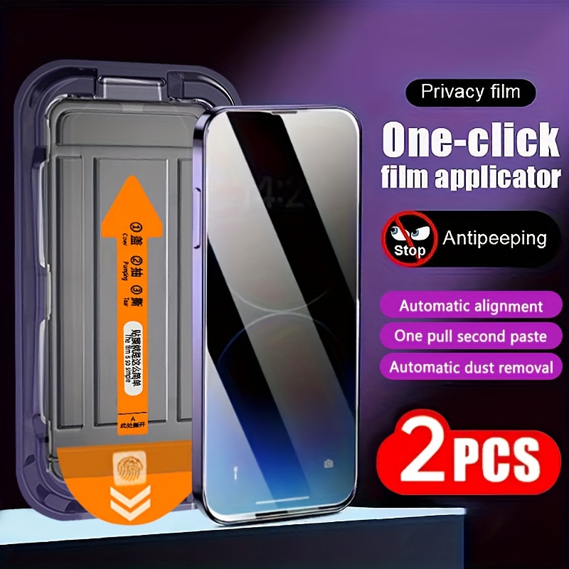 TEMU 2pcs For Iphone Privacy Tempered Glass Screen Protector, Anti-peeping, Auto Dust-,,, -click Installation