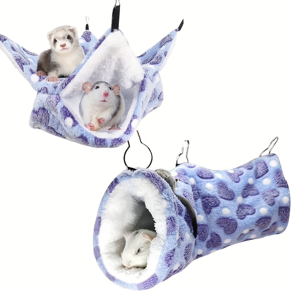 TEMU 1pc Small Pet Hammock Toy, Small Animal Cage Accessories Hiding Tunnel And Bunk Bed Hammock Suitable For Rat Ferret Guinea Pig Hamster Sugar Glider, Chinchilla, Double-layer, Heart Purple