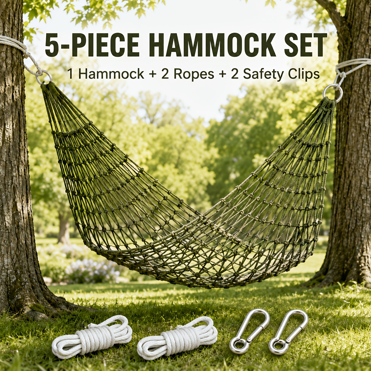 TEMU 5pcs 230 X 80cm Hanging Rope Hammock Kit, Breathable Hammock With 2 Binding Ropes And 2 Closed Spring Hooks For Indoor And Outdoor Relaxation