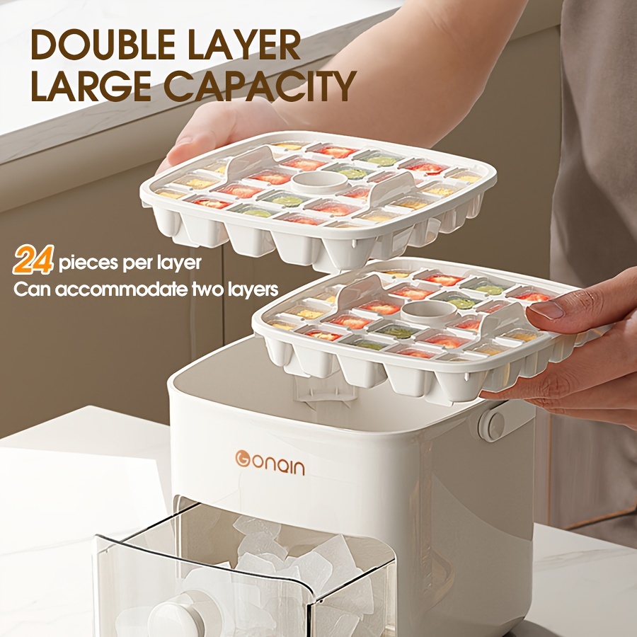 48 grid extra large double layer ice bucket 1 ice storage dust cover 1 ice clip 2 ice trays double layer design large capacity built maker make and store ice in for suitable for parties outdoor activities home kitchen restaurant bar details 3