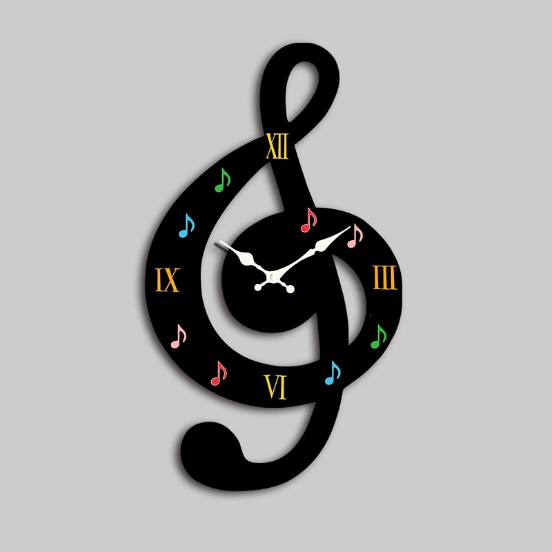 TEMU 1 Reloj de pared hueco , reloj minimalista con nota musical colorida y números , reloj musical con corte irregular, reloj de cuarzo silencioso,
