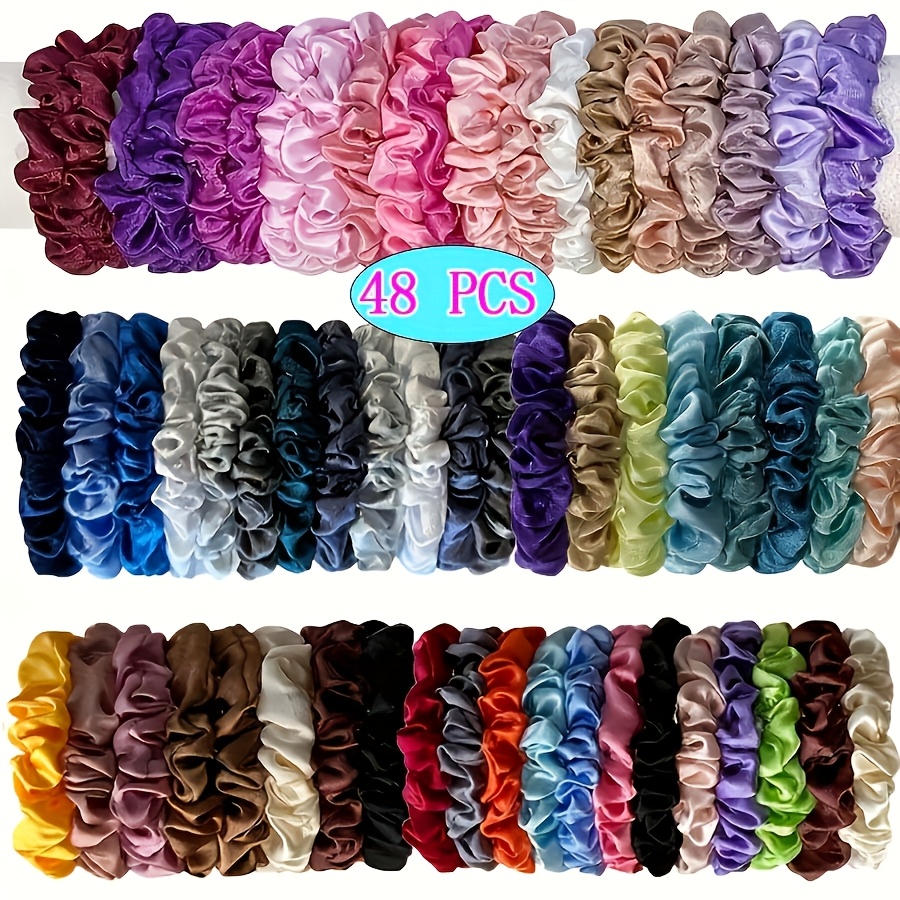 TEMU 48pcs Boho Chic Satin Hair Scrunchies In Vibrant Multicolor - Ponytail Holders For Women & Girls, Ideal For Everyday Use & Special Occasions Like Birthdays, Thanksgiving, Christmas
