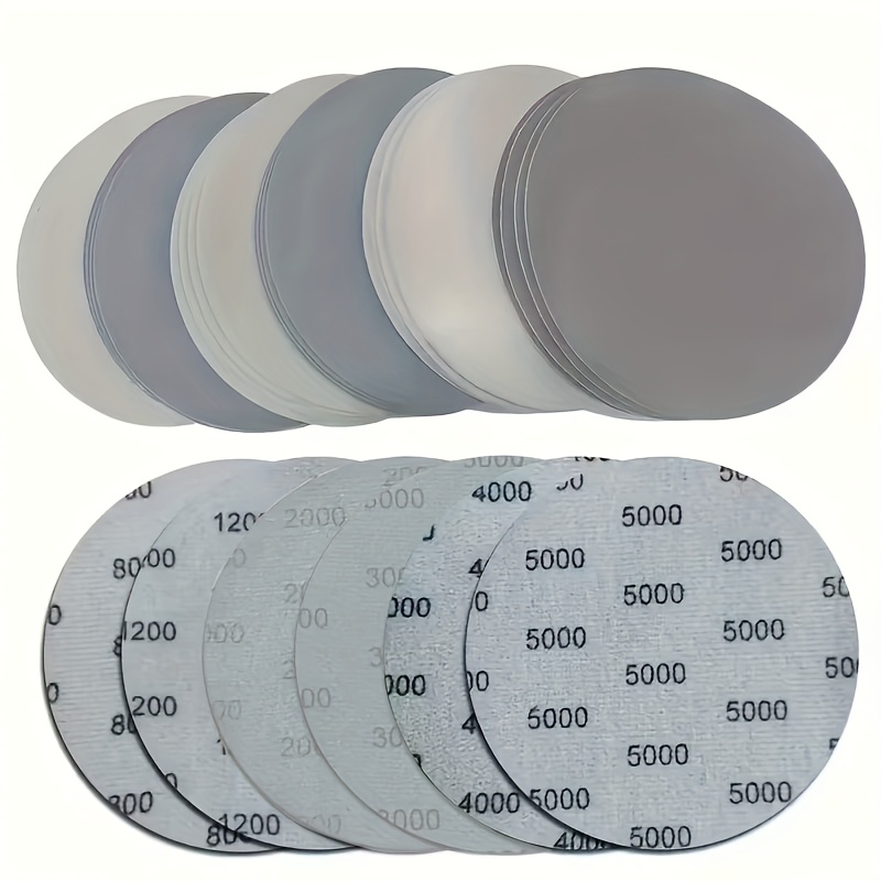 E-shop 60 Stück 125mm Nass- und Trocken-Polierscheiben - Körnungen 800/1200/2000/3000/4000/5000, Hochwertiges Plüsch-Haken-Schleifpads-Set, Feines