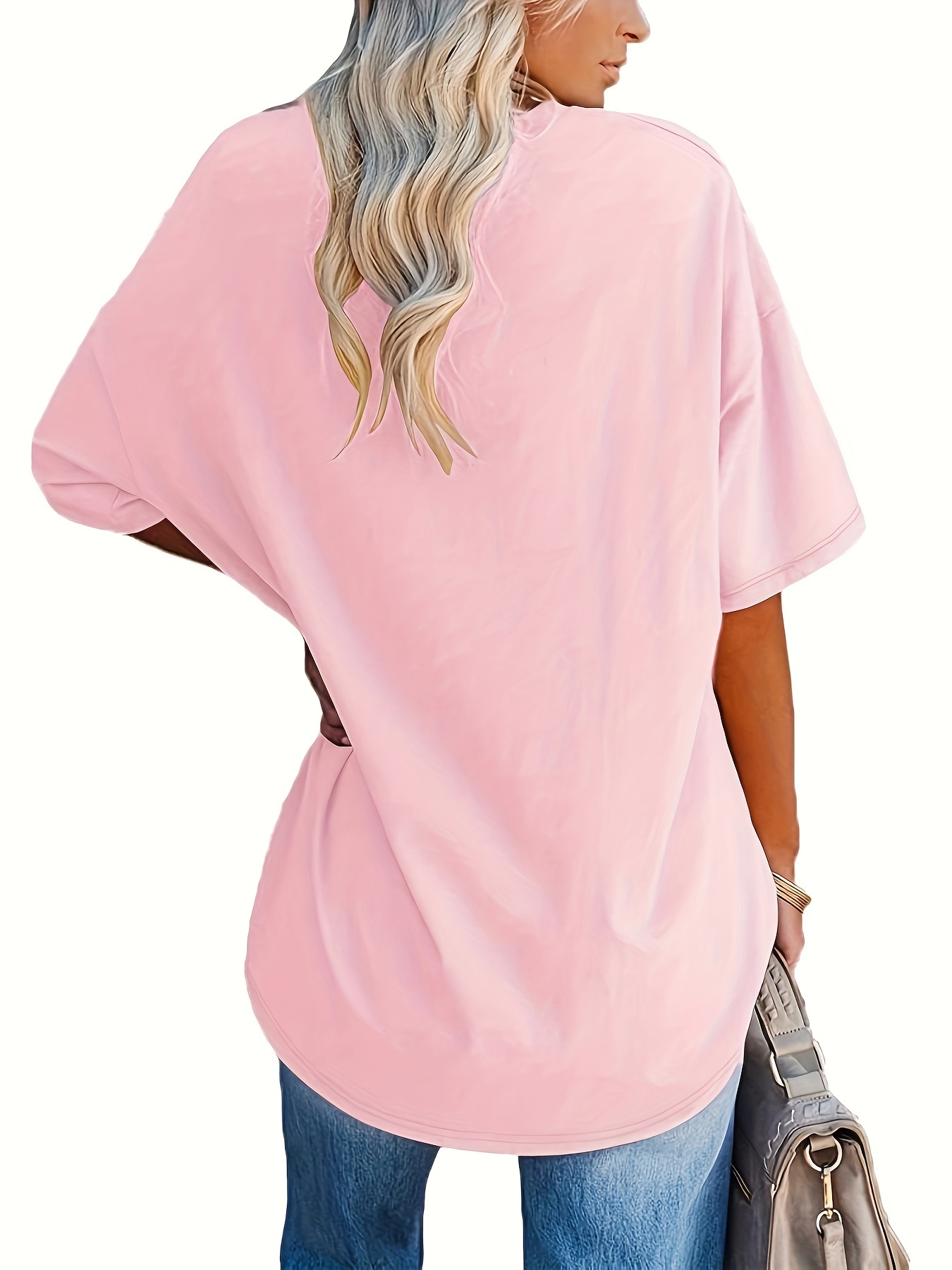 Women's Loose-Fit V-Neck Half-Sleeve Blouse - Soft Stretch, Solid Color, Spring/Summer Casual & Formal Wear, Elegant & Breathable, Transitional Weather Clothing, Middle Eastern Style, Comfortable Fit, Stretchy Fabric Top