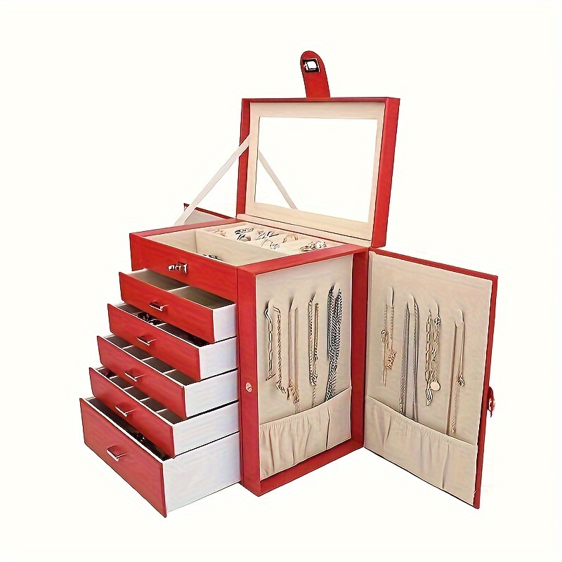 LAMU Portagioie 3 Livelli Con Specchio - Organizer Impermeabile In Similpelle Bianca Per Anelli, Collane E Orecchini - 3