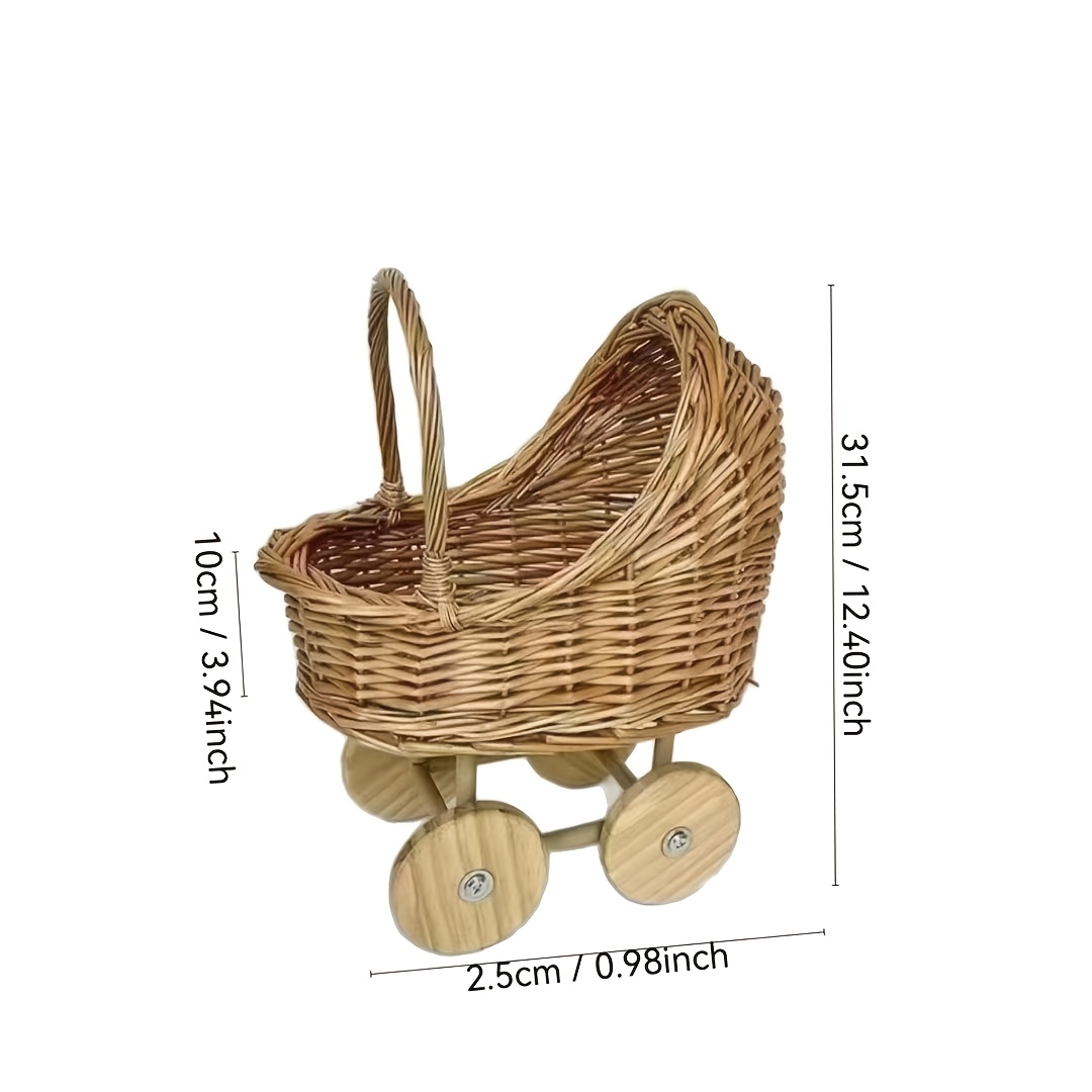 Hand-Woven Rattan Storage Basket, Multi-Use Cart-Style