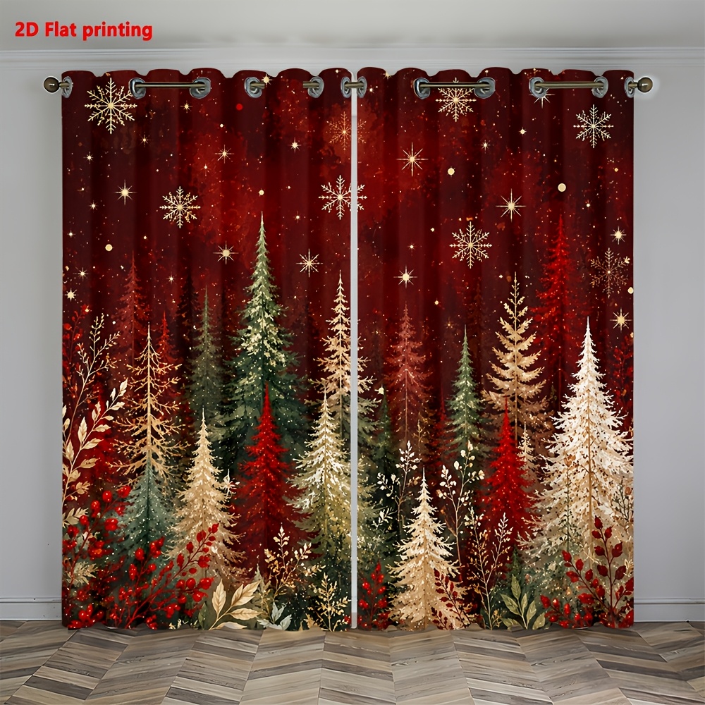 Image of 2d Flat - 2d Flat - 2d Flat 2pcs Set Of Christmas Decorative Curtains, Theme For Decor With Snowflake Accents, Light Luxury Minimalist European Style, Suitable For Living Rooms, Bedrooms, Studies