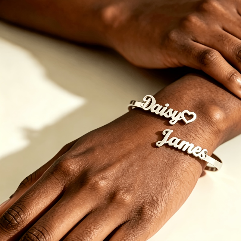 TEMU [customized] Women's And Men's Personalized Initial Letter Love Heart Bracelet, Accessory Bracelet, 304 Stainless Steel Bracelet, High-end Gift,