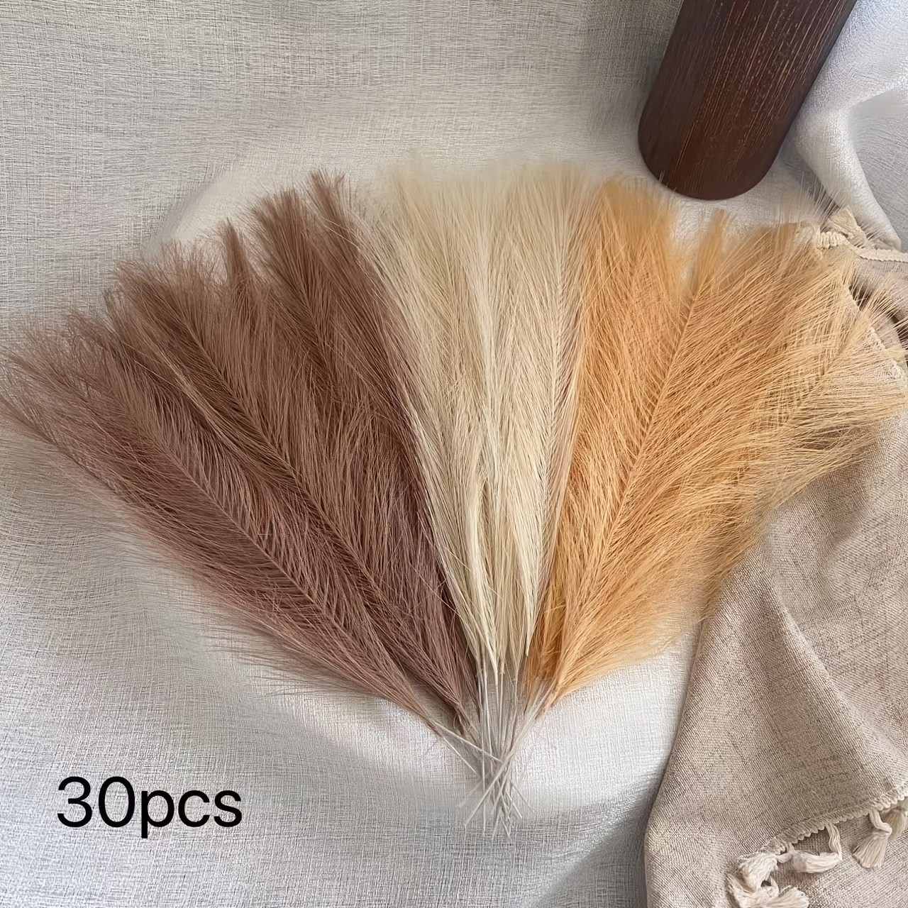Image of 30-pack Pampas Grass, 16.54inch, Feather Stems, Brown & White, Rustic Home Decor, Boho Style, Fabric, For Living Room, Wedding, Engagement, Christmas, Halloween, Easter, Thanksgiving, Mother's Day