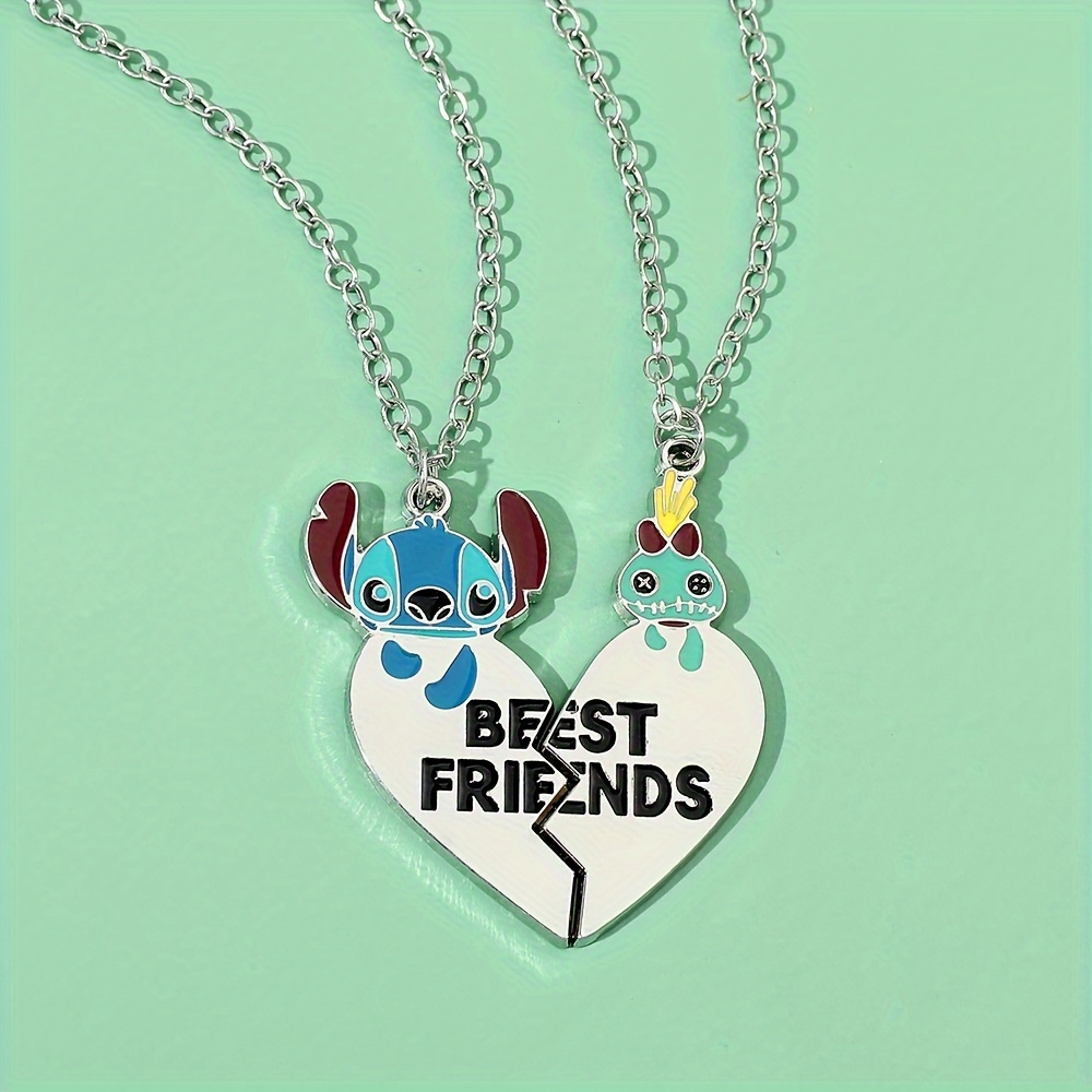 

1 Pair Of Stitch Love Heart Pendant Necklace, Kawaii And Stitch Jewelry Accessories Gifts