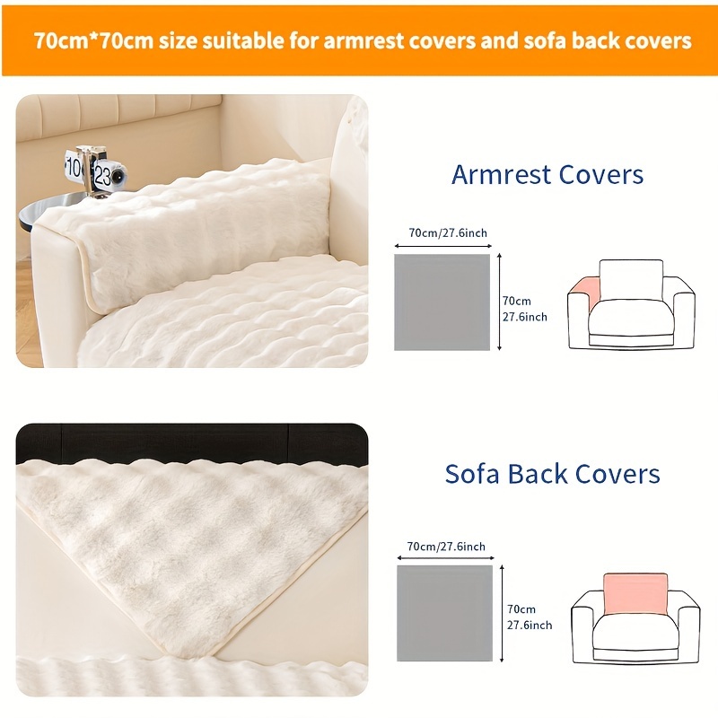 TEMU 1pc Faux Rabbit Plush Sofa Cushion Pet Sofa Cover Thick Plush Winter Cushion Protector Slipcover Anti-slip Bedroom Office Living Room Furniture