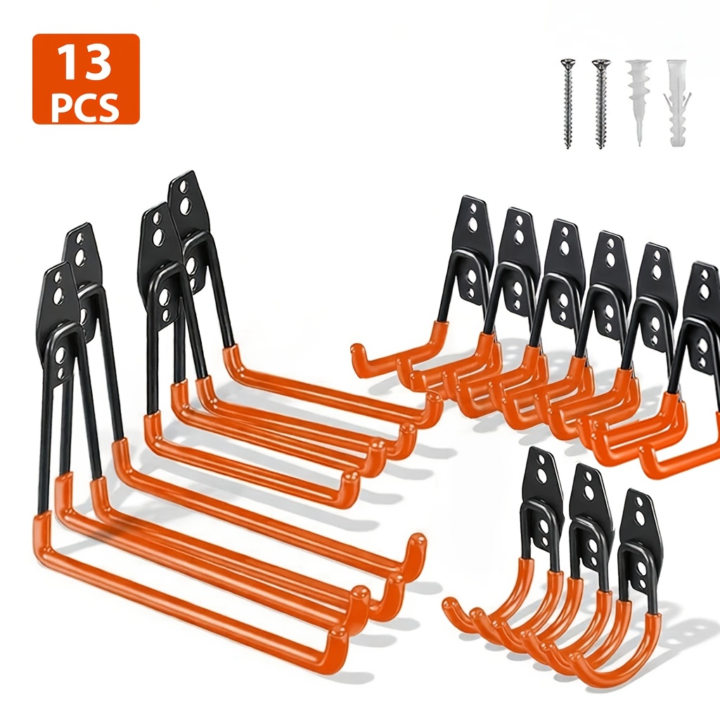 Image of 13pcs Heavy Duty Garage Hooks, Industrial-grade Wall-mounted Garage Storage Rack, Space- Storage For Ladders, Bikes, Tools, Storage Hangers For Garden Tools, Ladders, Bike
