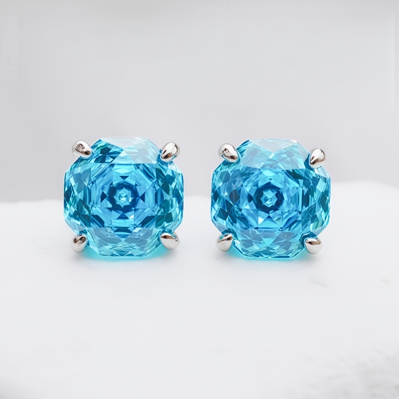 TEMU Cut Topaz Blue Earring For Women, S925 Silver, 8mm Synthetic Cubic Synthetic Zirconia, Ideal Birthday Gifts With Exquisite Jewelry Box. Free Silver Polishing Cloth & Ear Back,1 Pair
